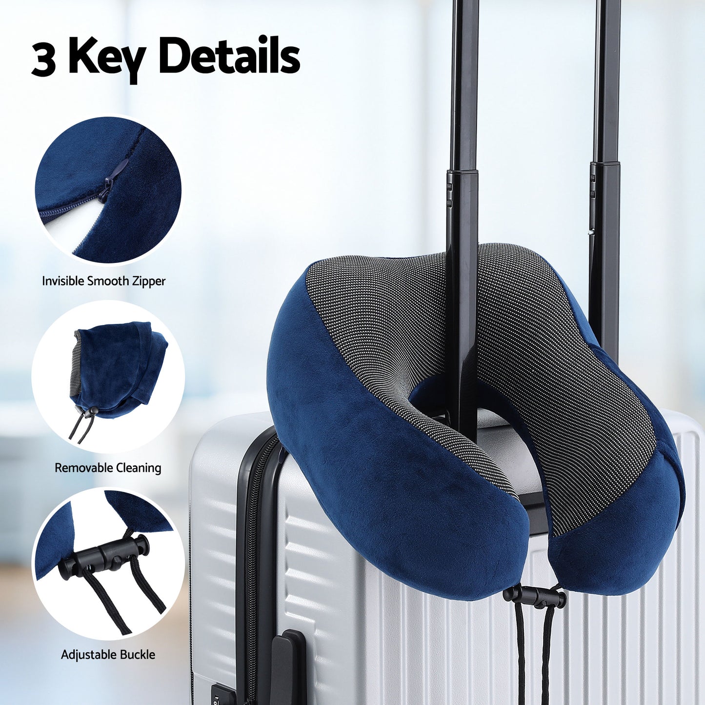 Wanderlite Travel Pillow for Airplanes Memory Foam Neck Pillows for Traveling, Soft & Washable Cover with Storage Bag, Portable Plane Accessories for Airplanes Offices Cars, Blue - Image 7