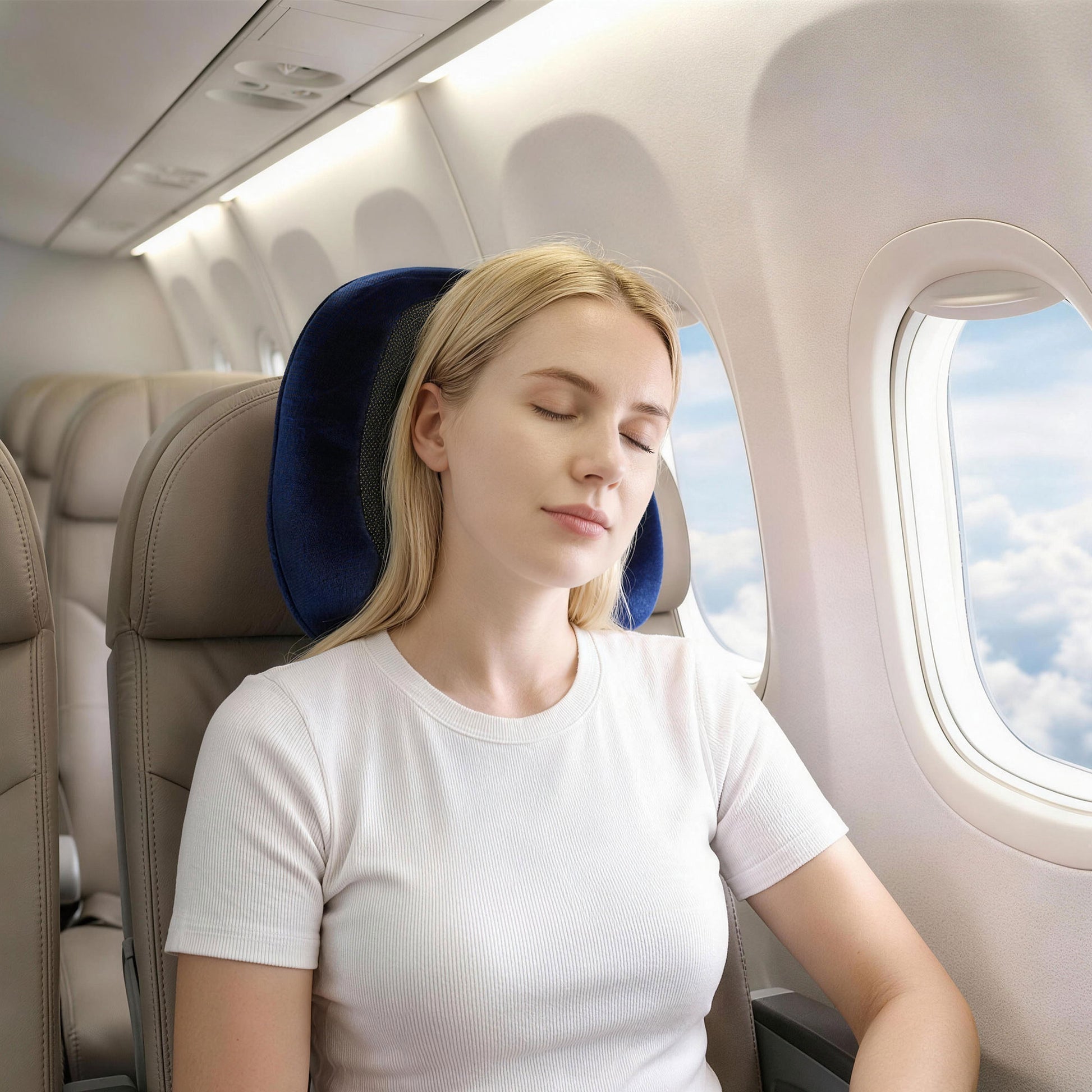 Wanderlite Travel Pillow for Airplanes Memory Foam Neck Pillows for Traveling, Soft & Washable Cover with Storage Bag, Portable Plane Accessories for Airplanes Offices Cars, Blue - Image 9