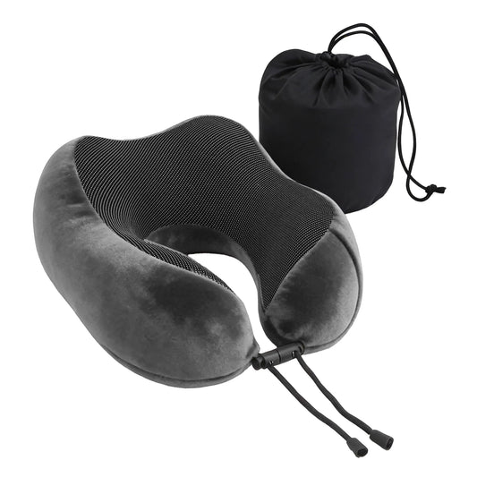 Wanderlite Travel Pillow for Airplanes Memory Foam Neck Pillows for Traveling, Soft & Washable Cover with Storage Bag, Portable Plane Accessories for Airplanes Offices Cars, Grey