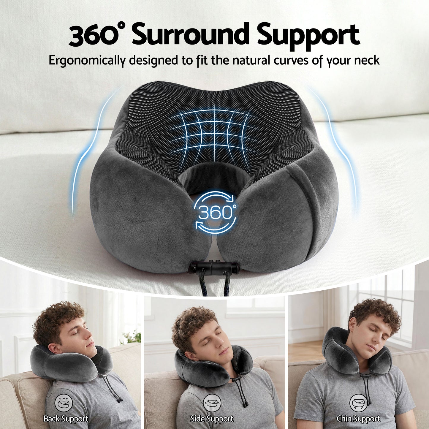 Wanderlite Travel Pillow for Airplanes Memory Foam Neck Pillows for Traveling, Soft & Washable Cover with Storage Bag, Portable Plane Accessories for Airplanes Offices Cars, Grey - Image 4
