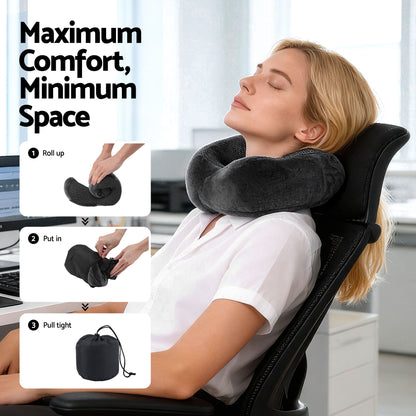 Wanderlite Travel Pillow for Airplanes Memory Foam Neck Pillows for Traveling, Soft & Washable Cover with Storage Bag, Portable Plane Accessories for Airplanes Offices Cars, Grey - Image 6