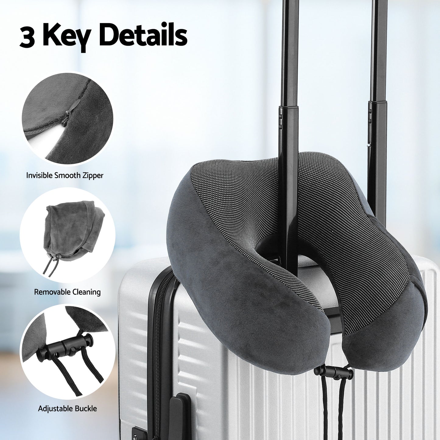 Wanderlite Travel Pillow for Airplanes Memory Foam Neck Pillows for Traveling, Soft & Washable Cover with Storage Bag, Portable Plane Accessories for Airplanes Offices Cars, Grey - Image 8