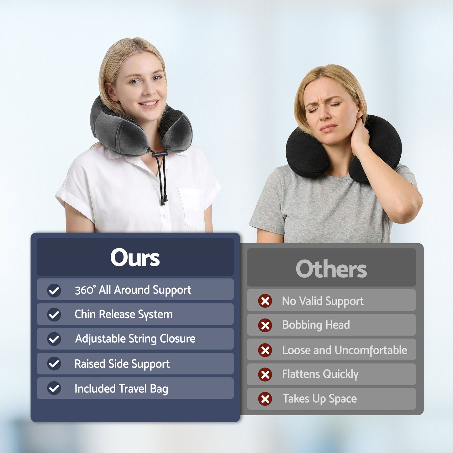 Wanderlite Travel Pillow for Airplanes Memory Foam Neck Pillows for Traveling, Soft & Washable Cover with Storage Bag, Portable Plane Accessories for Airplanes Offices Cars, Grey - Image 9