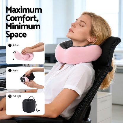 Wanderlite Travel Pillow for Airplanes Memory Foam Neck Pillows for Traveling, Soft & Washable Cover with Storage Bag, Portable Plane Accessories for Airplanes Offices Cars, Pink - Image 6