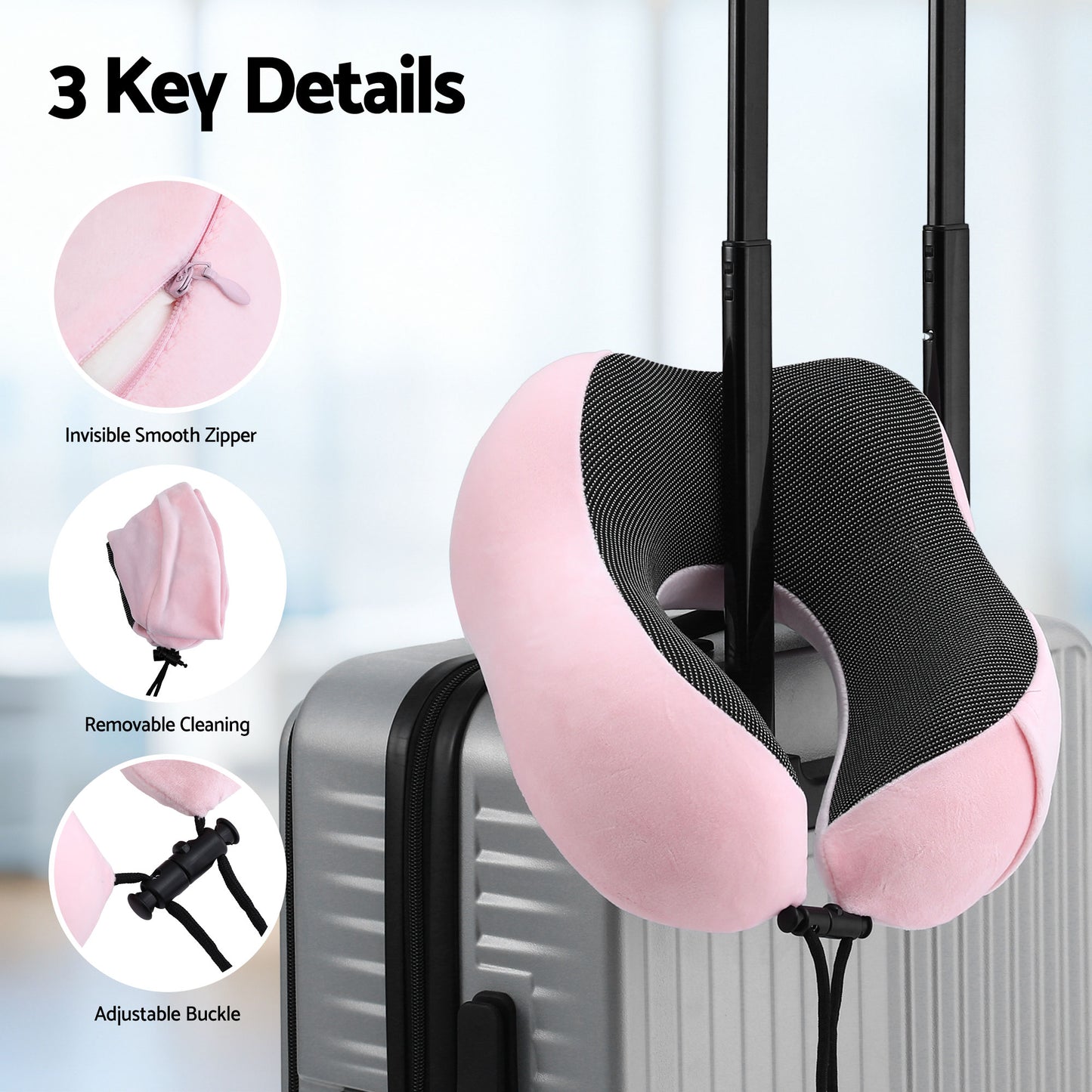 Wanderlite Travel Pillow for Airplanes Memory Foam Neck Pillows for Traveling, Soft & Washable Cover with Storage Bag, Portable Plane Accessories for Airplanes Offices Cars, Pink - Image 8