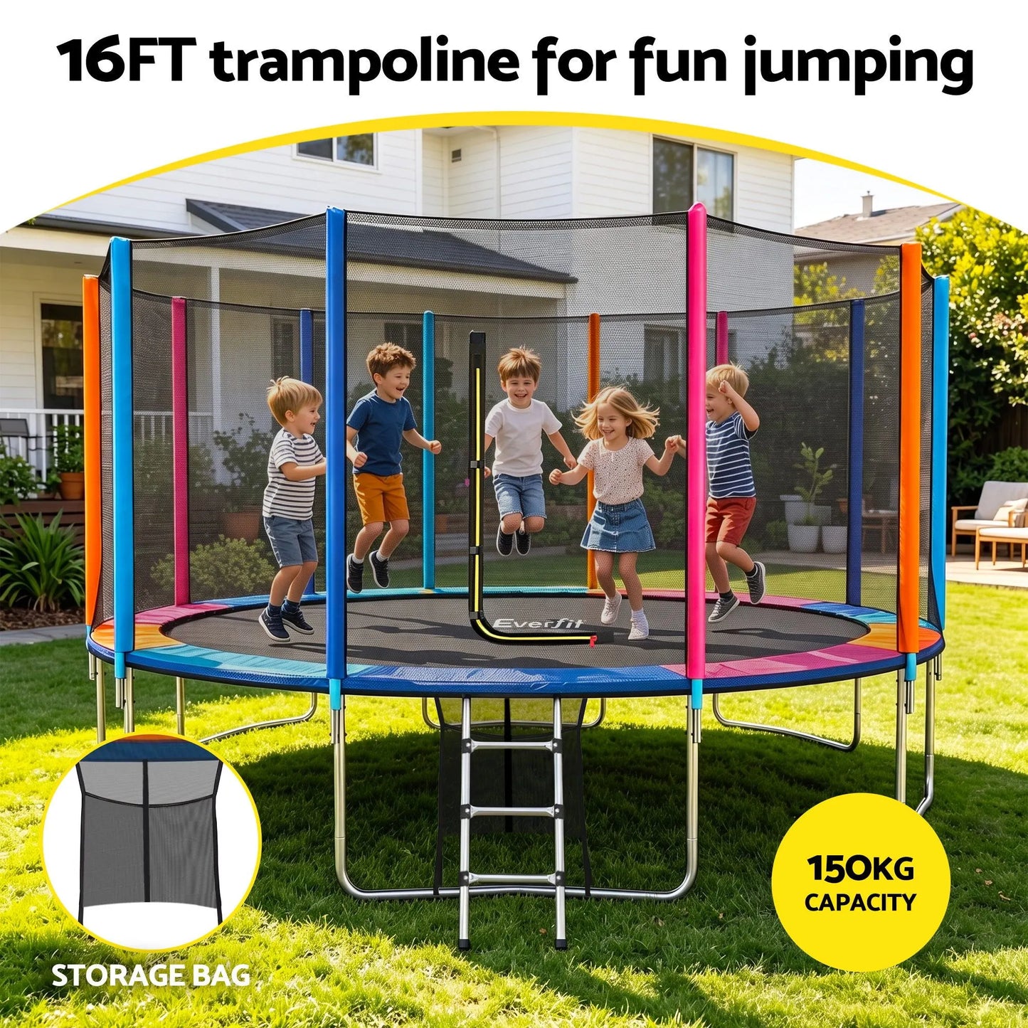 Everfit 16FT Kids Trampoline Rebounder with Enclosure Net Storage Bag - Image 4