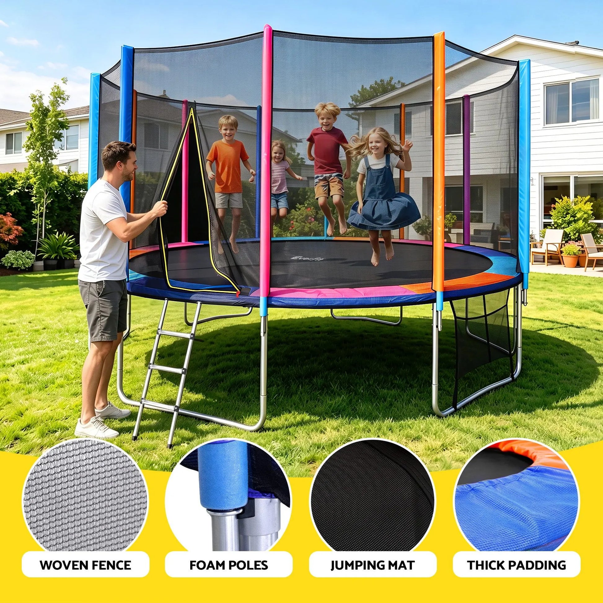 Everfit 16FT Kids Trampoline Rebounder with Enclosure Net Storage Bag - Image 7