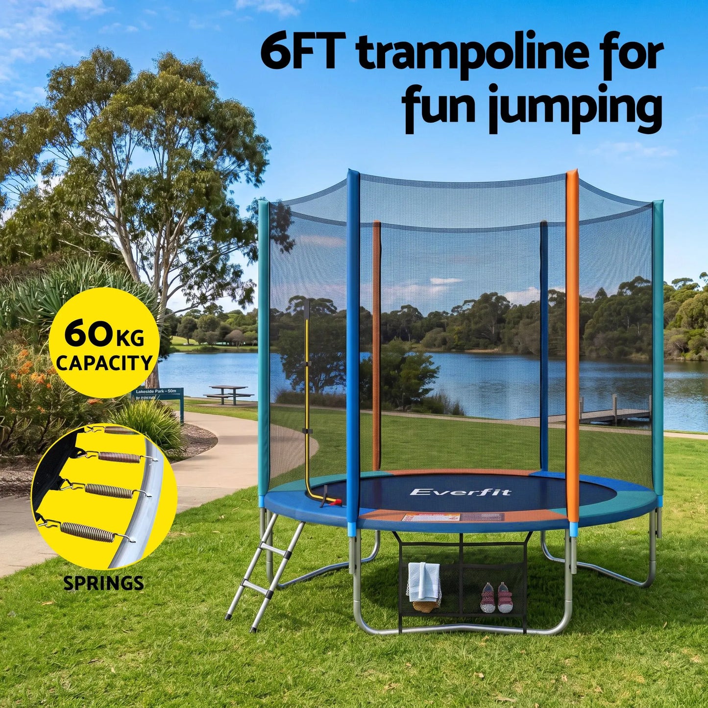 Everfit 6FT Kids Trampoline Rebounder with Enclosure Net Storage Bag - Image 4