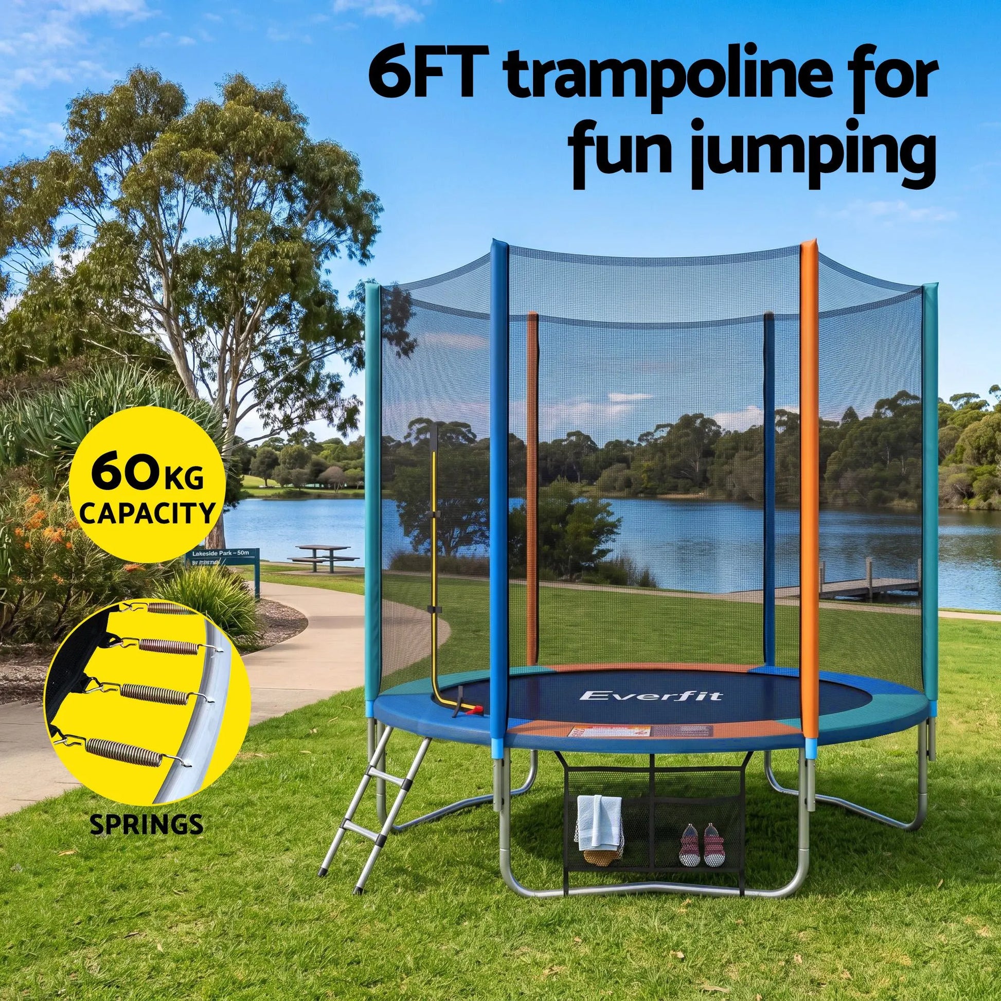 Everfit 6FT Kids Trampoline Rebounder with Enclosure Net Storage Bag - Image 4