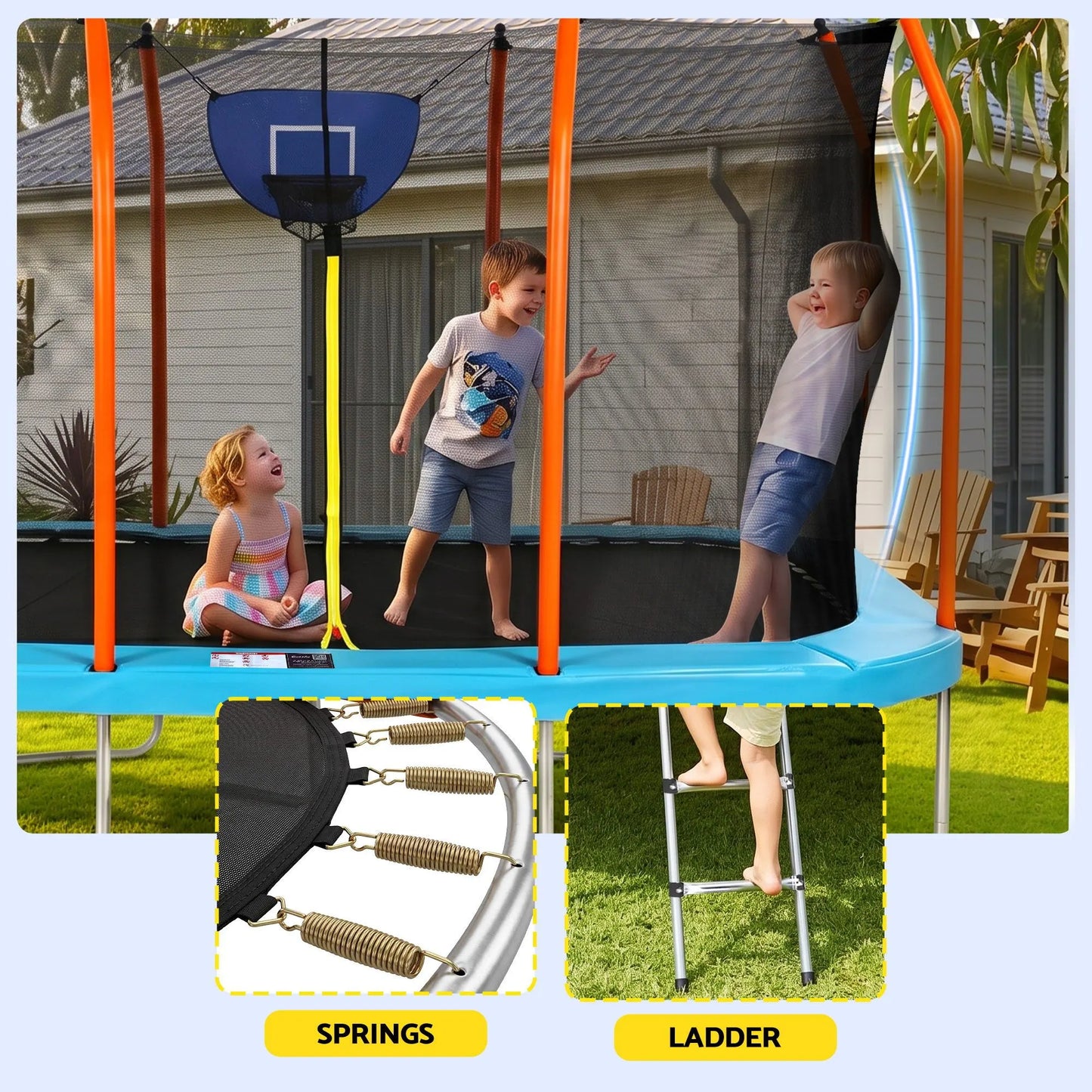 Everfit 12FT Kids Trampoline Rectangle Rebounder with Basketball Set Blue - Image 5
