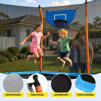 Everfit 12FT Kids Trampoline Rectangle Rebounder with Basketball Set Blue - Image 7