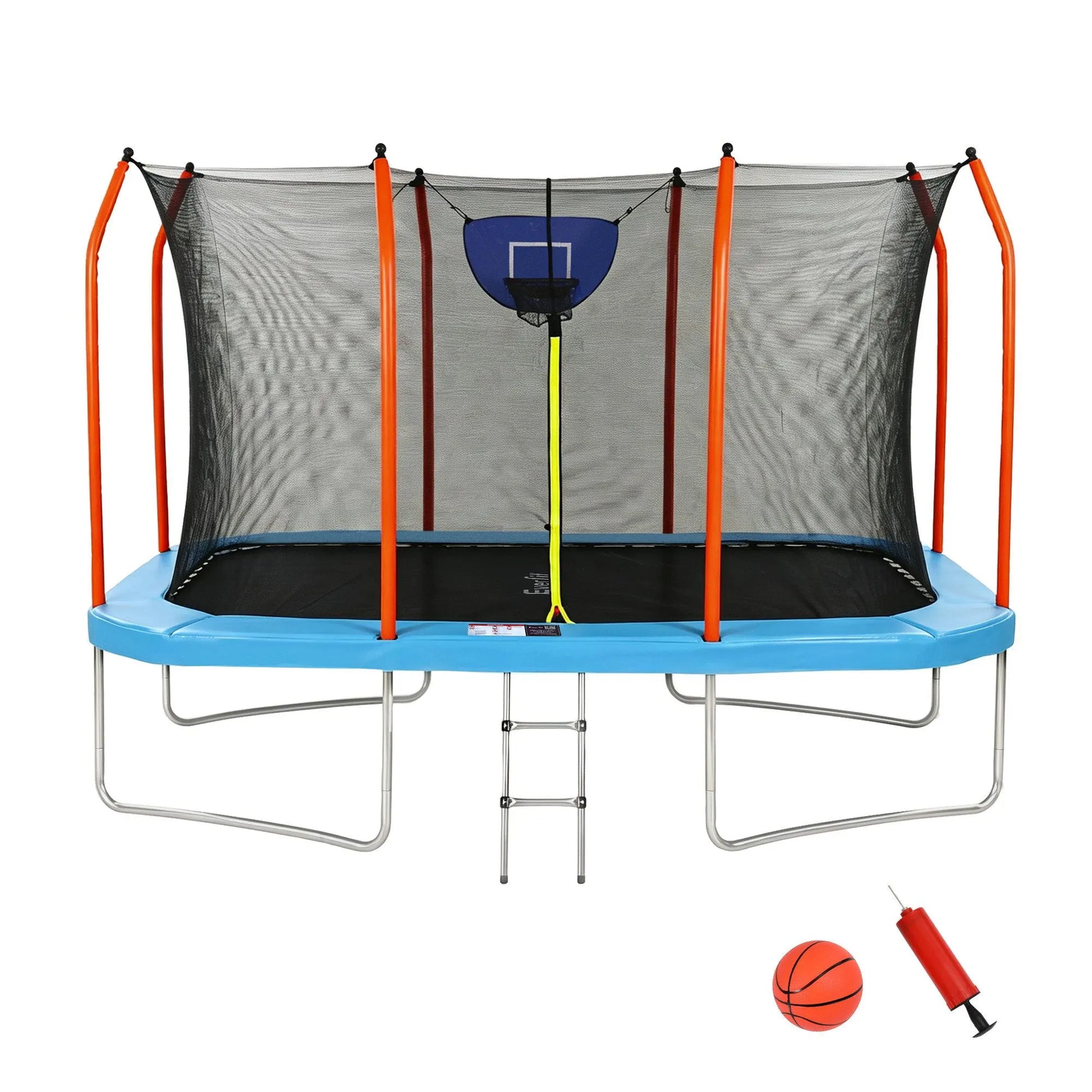 Everfit 12FT Kids Trampoline Rectangle Rebounder with Basketball Set Blue - Image 9