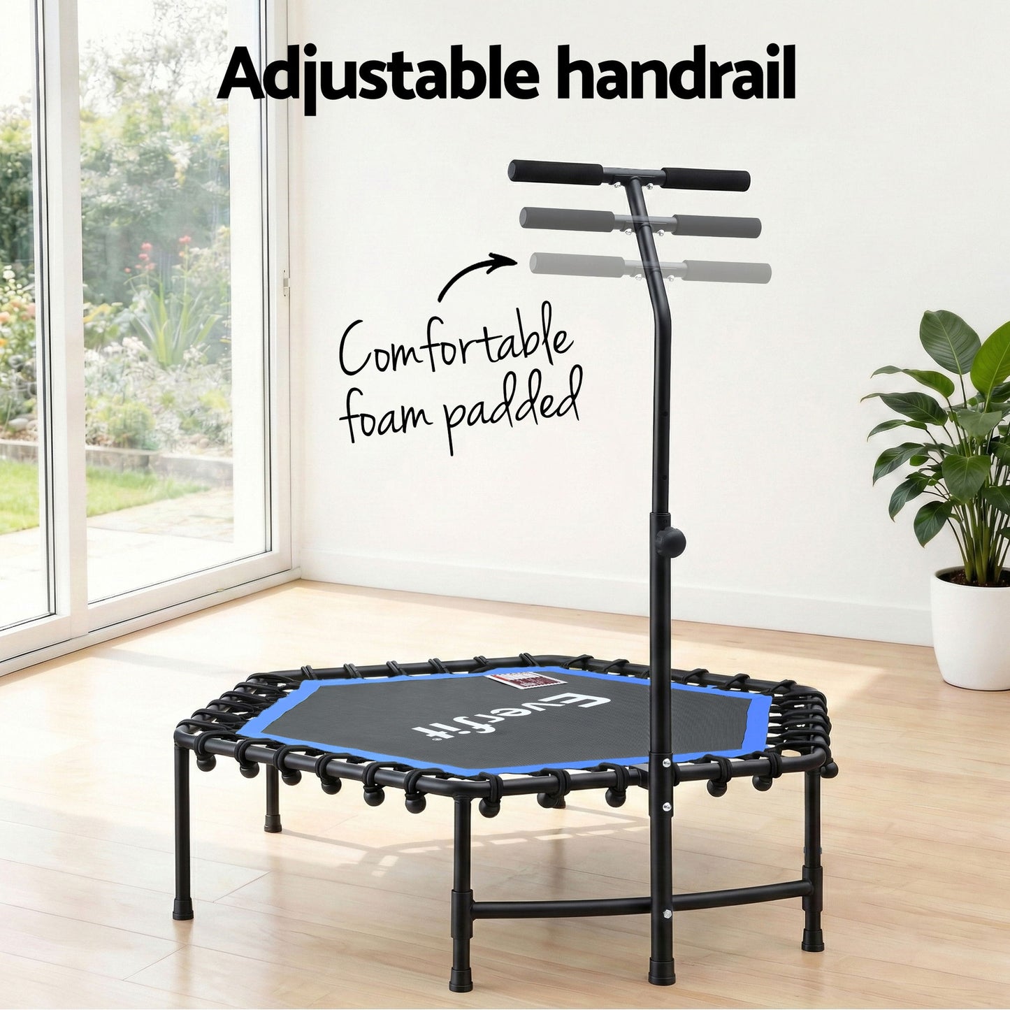 Everfit 48inch Hexagon Fitness Trampoline Rebounder Adjustable Handrail Blue - Image 5