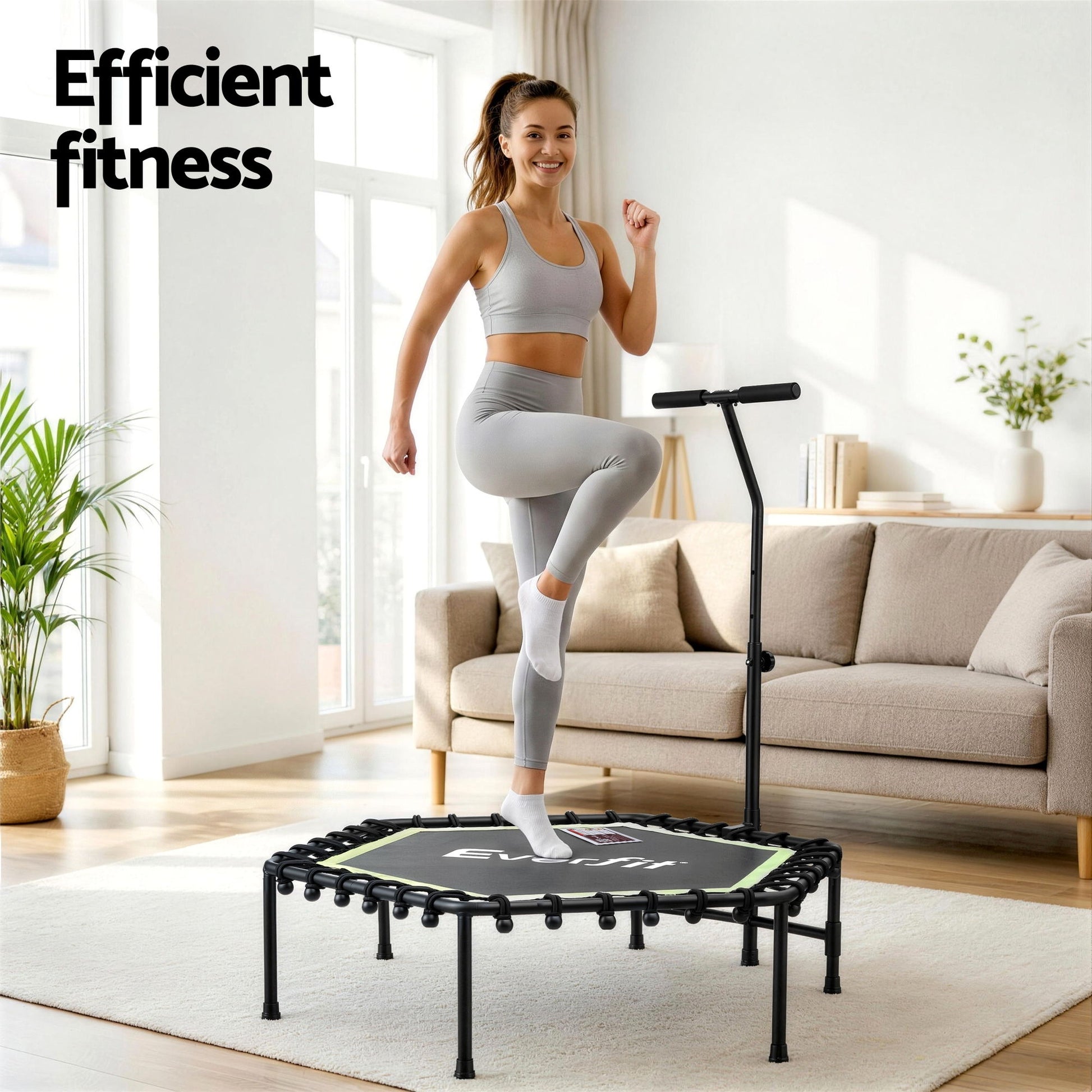 Everfit 48inch Hexagon Fitness Trampoline Rebounder Adjustable Handrail Green - Image 4