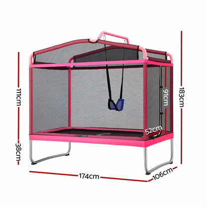 Everfit 3-in-1 Kids Rectangle 6FT Trampoline Rebounder with Swing Belt Pink - Image 2