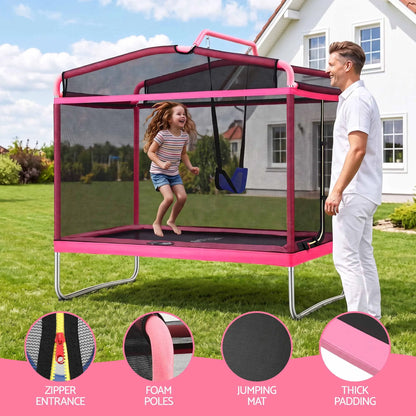 Everfit 3-in-1 Kids Rectangle 6FT Trampoline Rebounder with Swing Belt Pink - Image 6