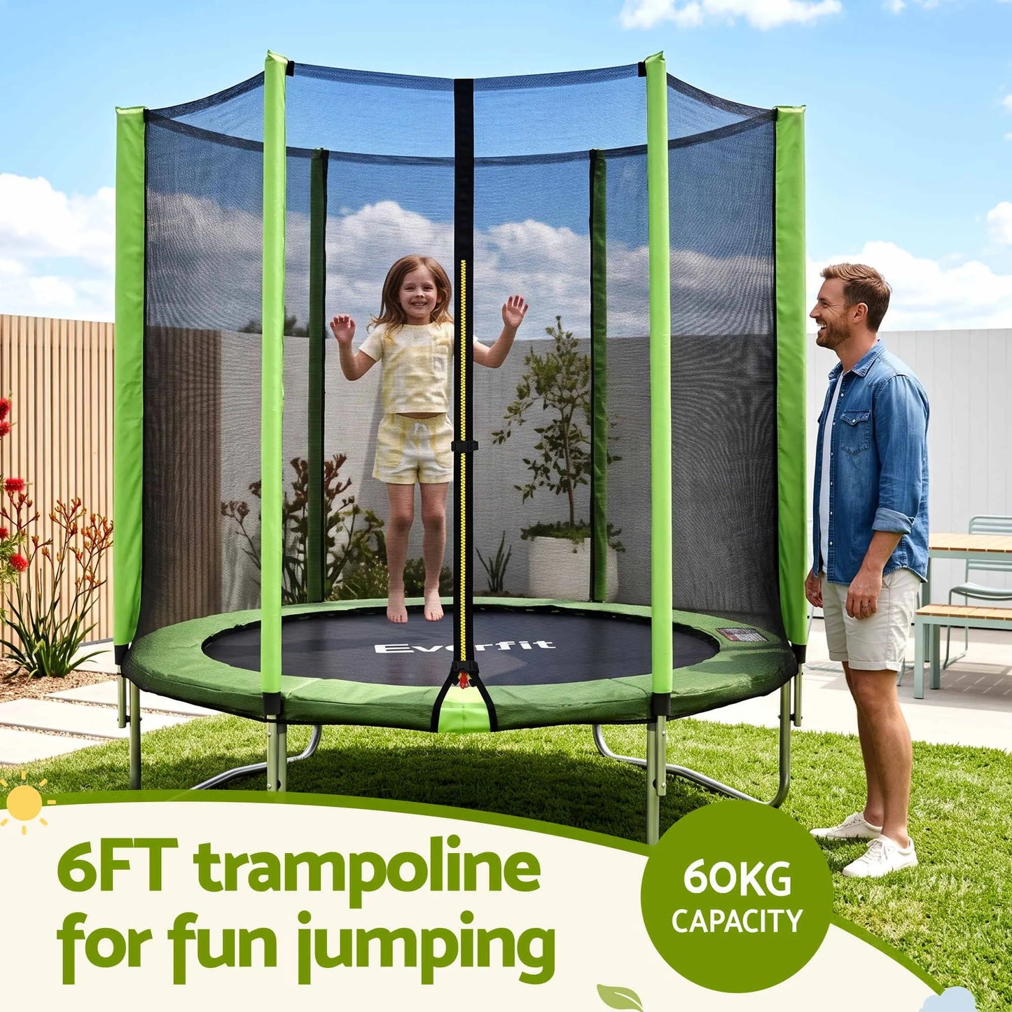 Everfit 6FT Kids Trampoline Round Rebounder with Enclosure Net Green - Image 4
