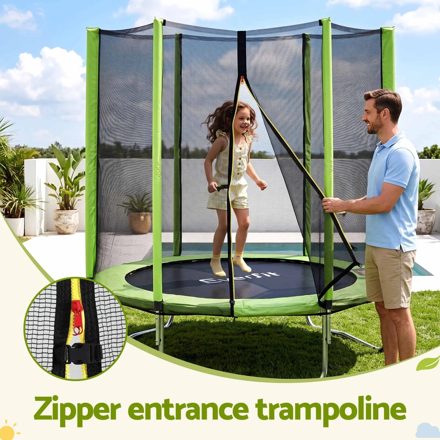 Everfit 6FT Kids Trampoline Round Rebounder with Enclosure Net Green - Image 8