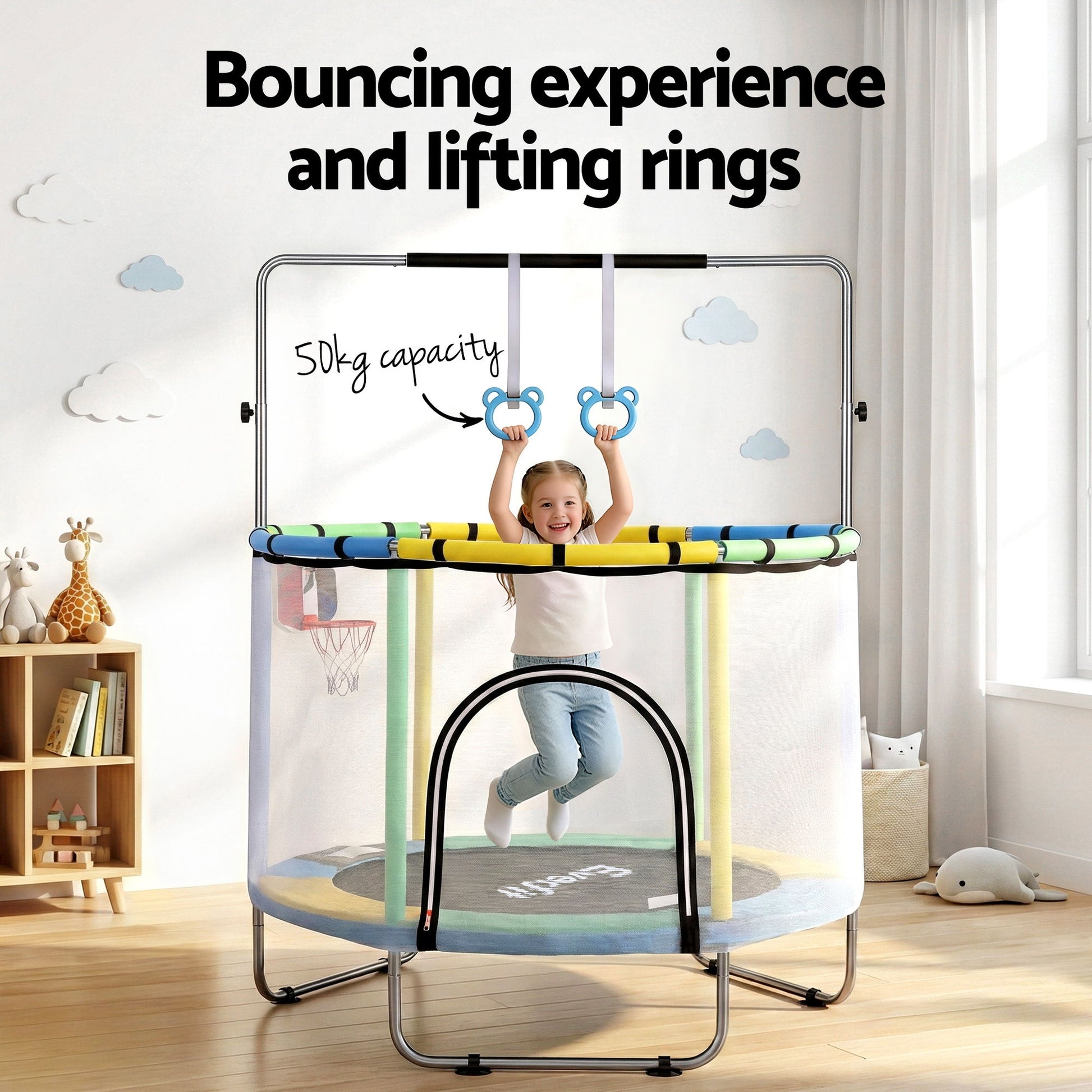 Everfit 55inch Trampoline Kids Rebounder with Basketball Set Sandbag Boxing Game - Image 4