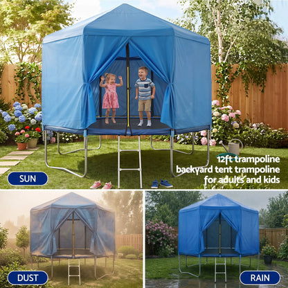 Everfit 12FT Kids Trampoline with Blue Tent Cover Ladder Rebounder Outdoor Toys - Image 4