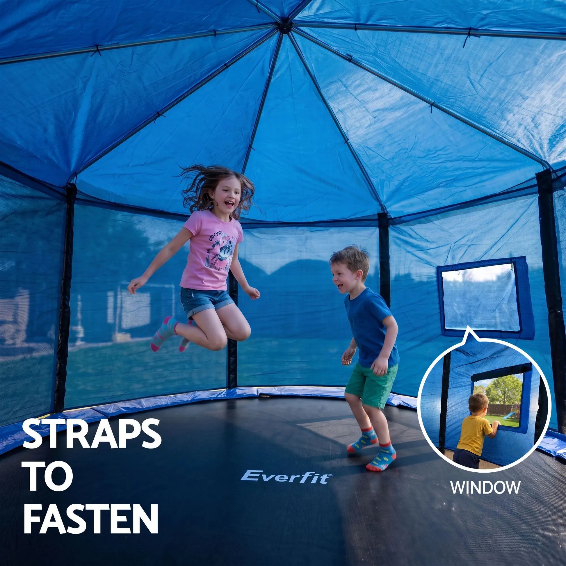 Everfit 12FT Kids Trampoline with Blue Tent Cover Ladder Rebounder Outdoor Toys - Image 5