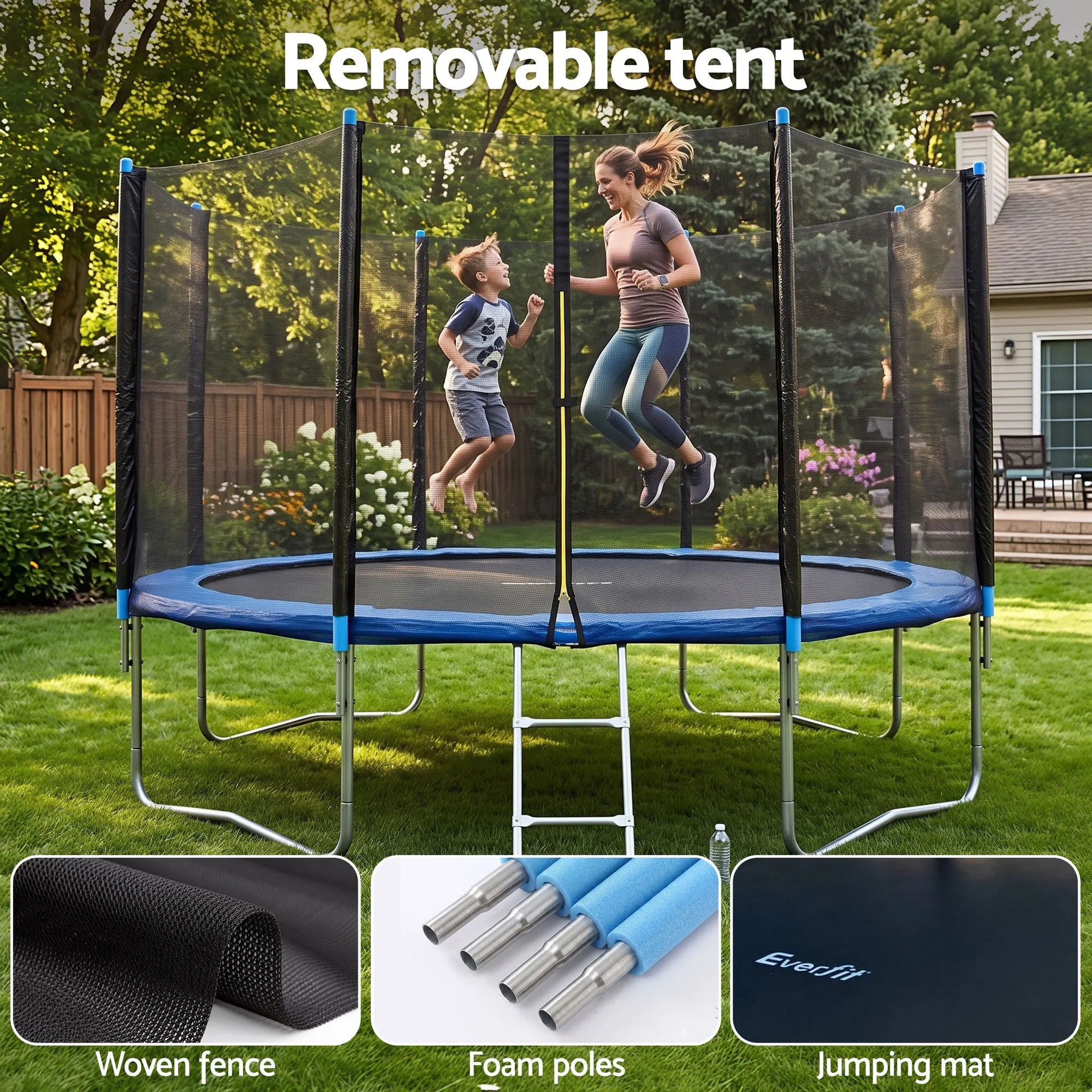 Everfit 12FT Kids Trampoline with Blue Tent Cover Ladder Rebounder Outdoor Toys - Image 7