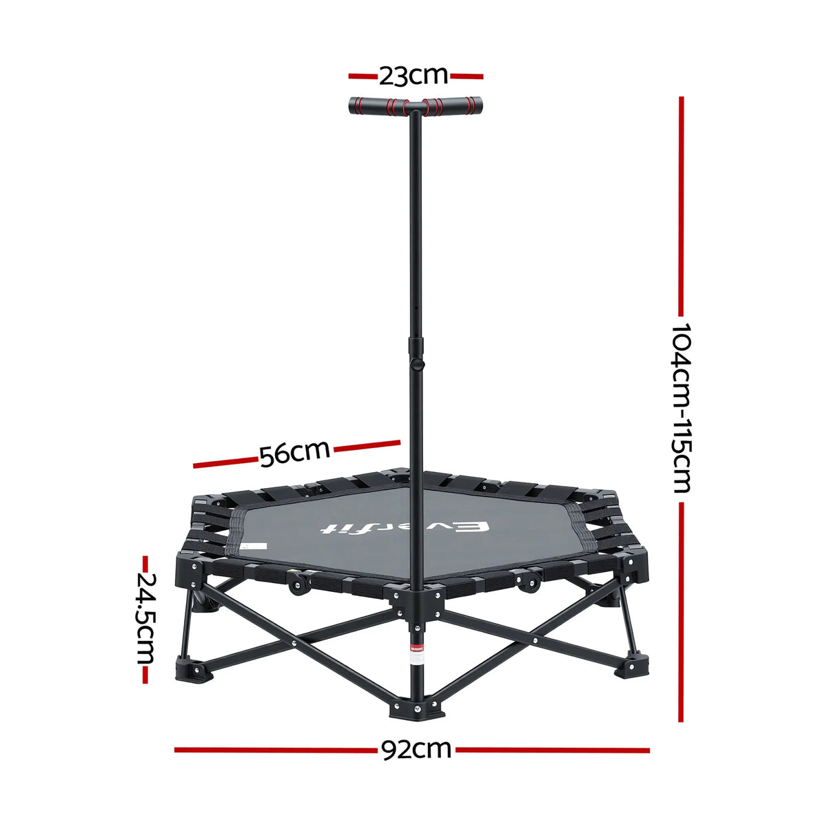 Everfit Fitness Foldable Trampoline Rebounder Adjustable Handle Indoor Exercise Black - Image 2