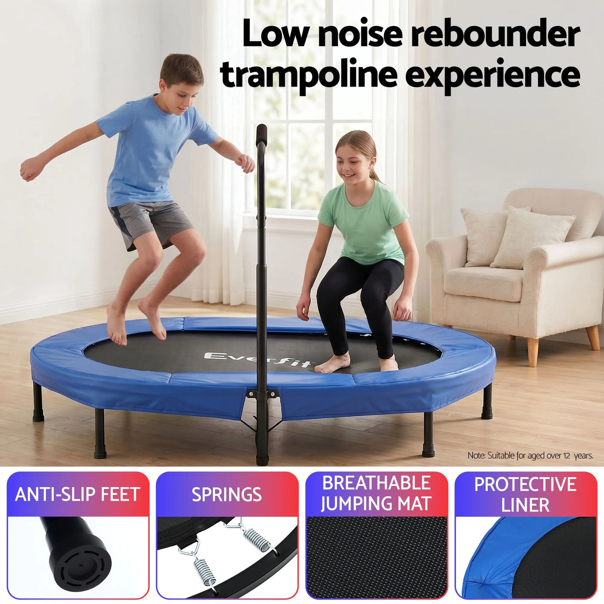 Everfit 56-Inch Foldable Fitness Trampoline Indoor Rebounder Adjustable Handrail - Image 5