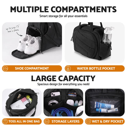 Everfit Tennis Tote Bag Gym Bag Sports Duffle Bags Holds 2 Rackets Black - Image 4
