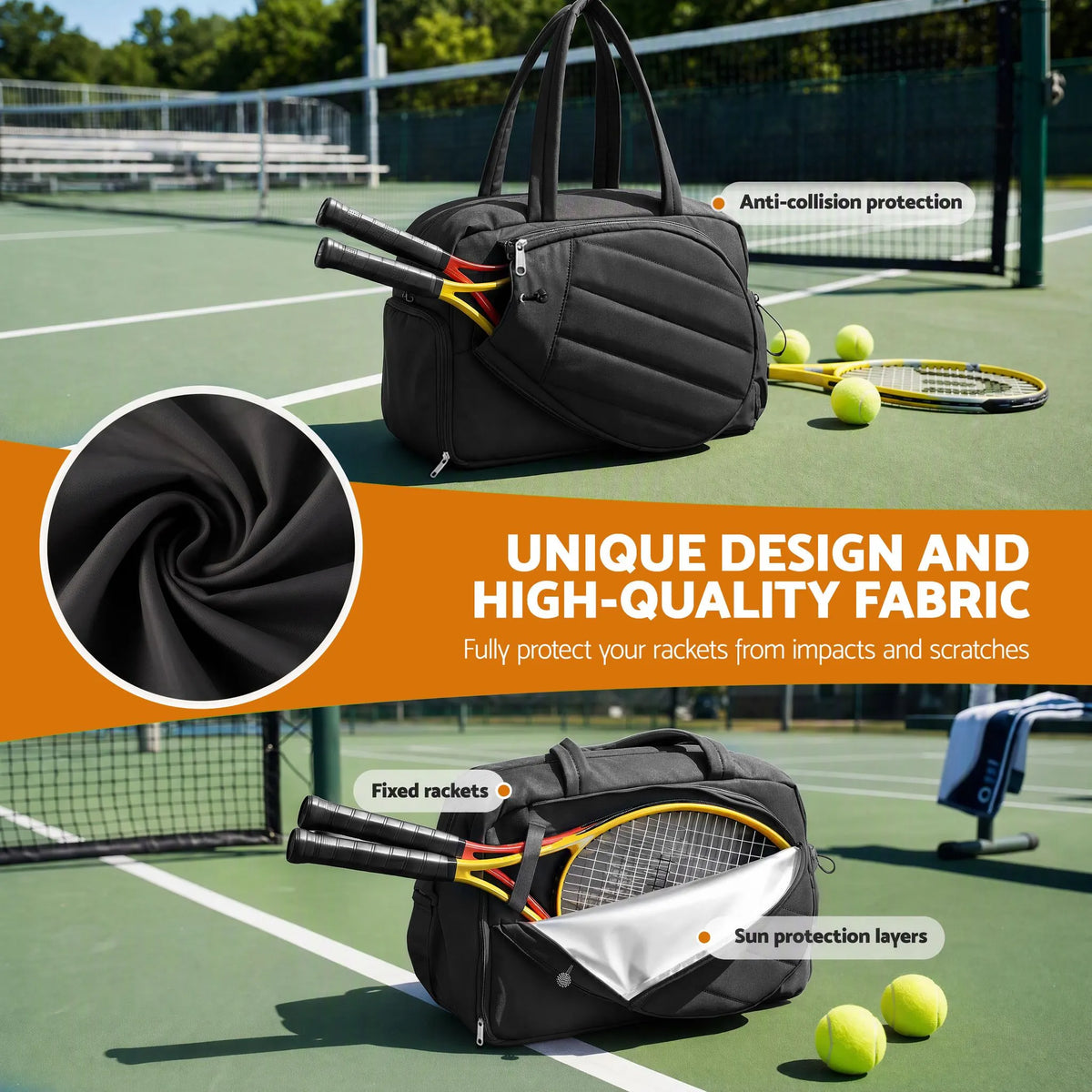 Everfit Tennis Tote Bag Gym Bag Sports Duffle Bags Holds 2 Rackets Black - Image 5