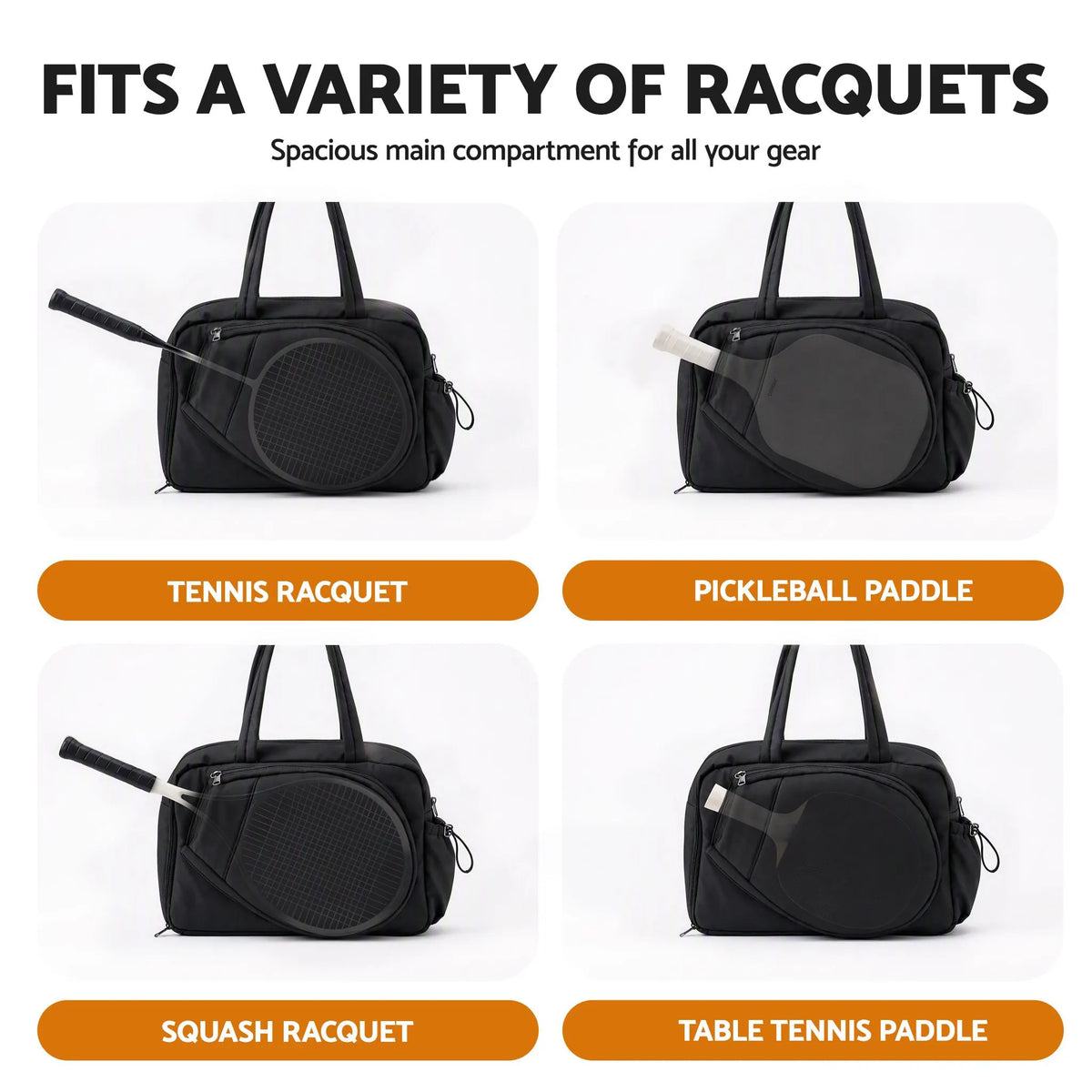 Everfit Tennis Tote Bag Gym Bag Sports Duffle Bags Holds 2 Rackets Black - Image 6