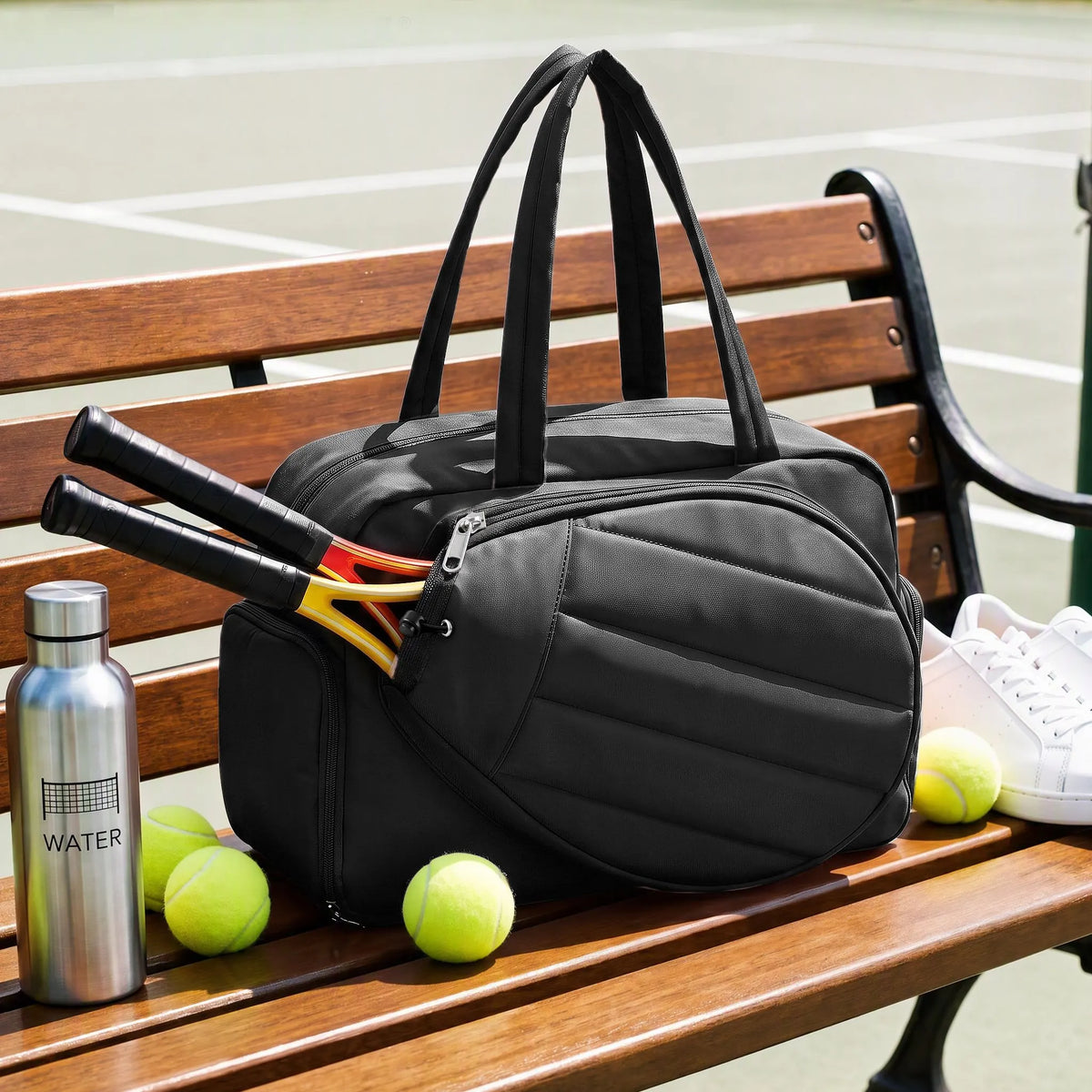 Everfit Tennis Tote Bag Gym Bag Sports Duffle Bags Holds 2 Rackets Black - Image 8