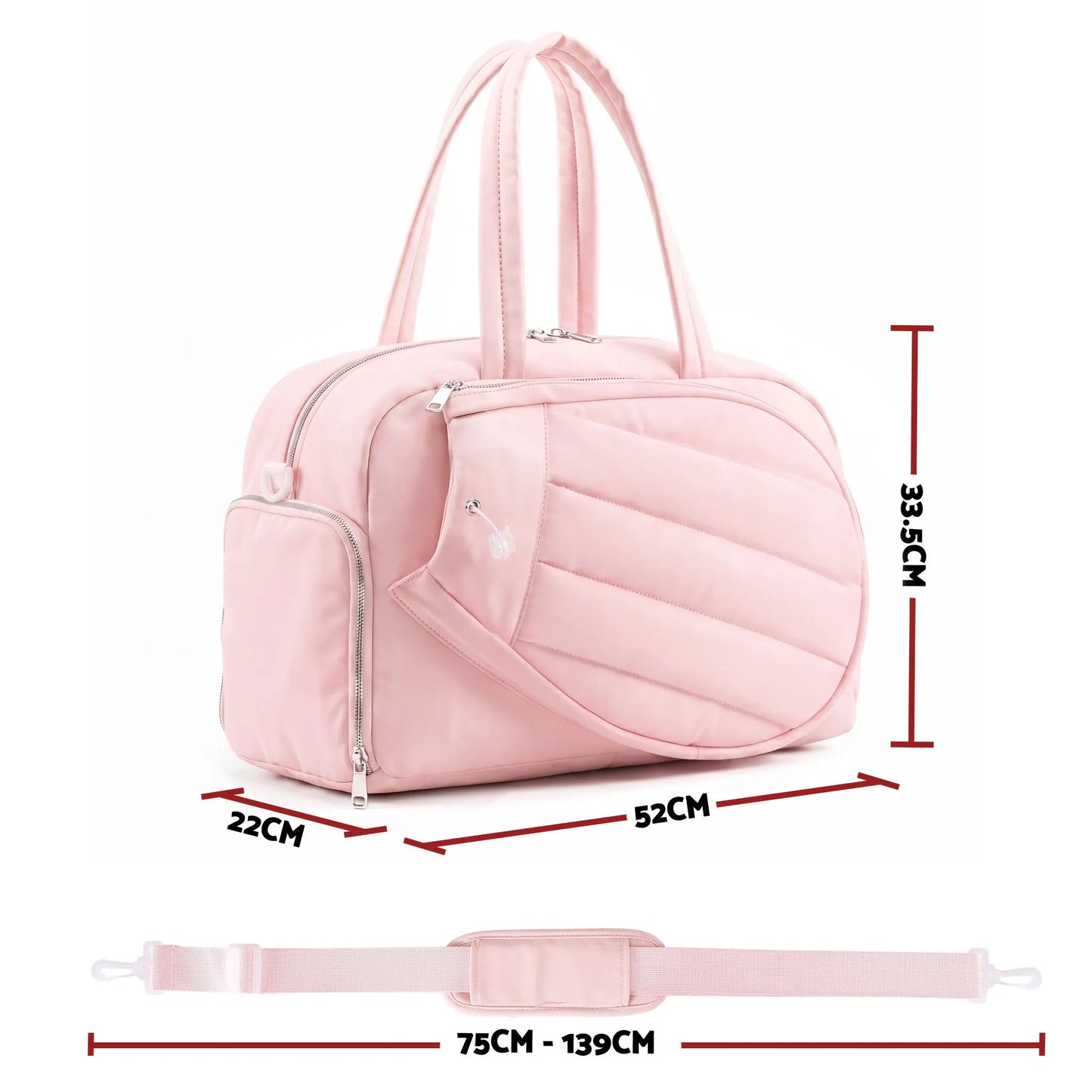 Everfit Tennis Tote Bag Gym Bag Sports Duffle Bags Holds 2 Rackets Pink - Image 2