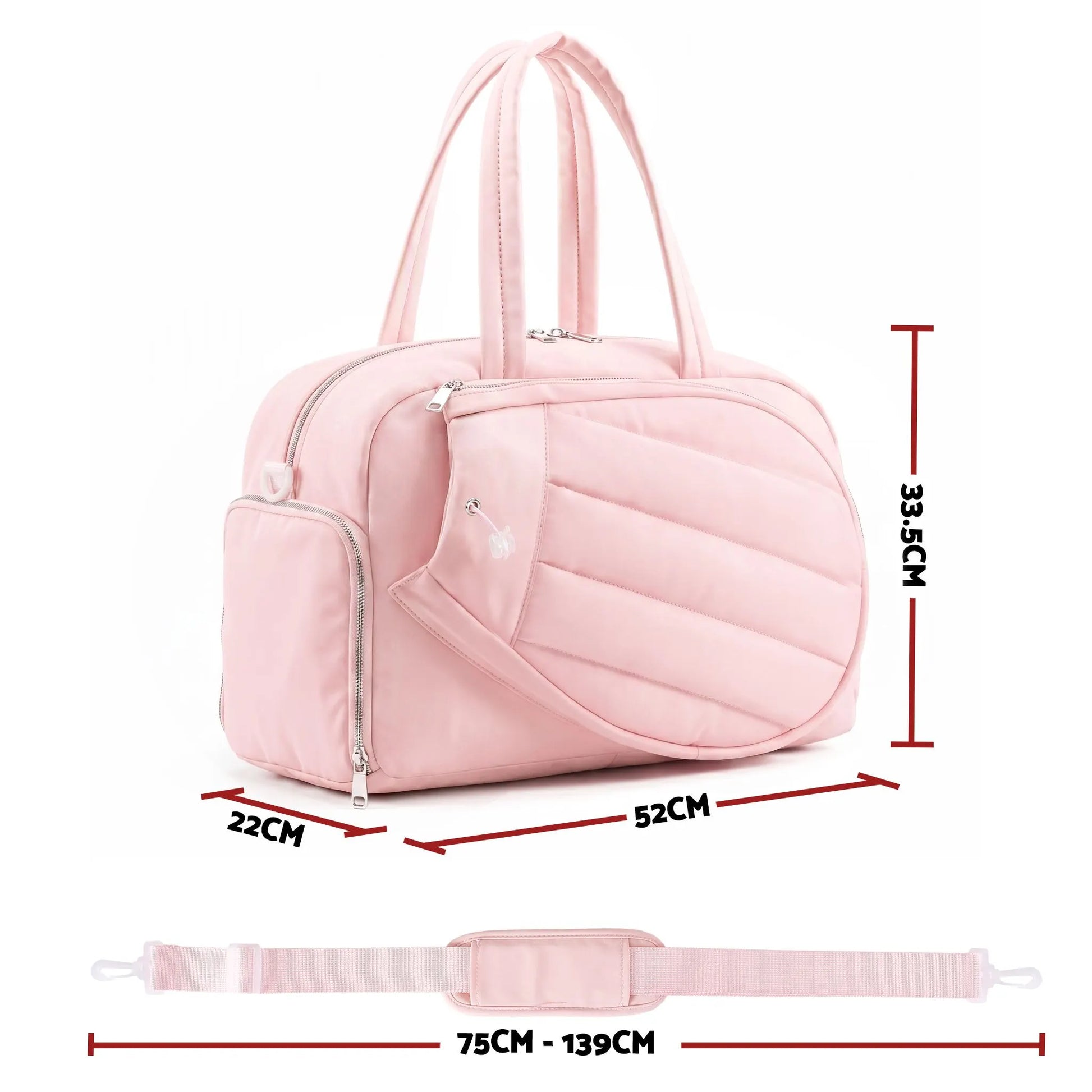 Everfit Tennis Tote Bag Gym Bag Sports Duffle Bags Holds 2 Rackets Pink - Image 2