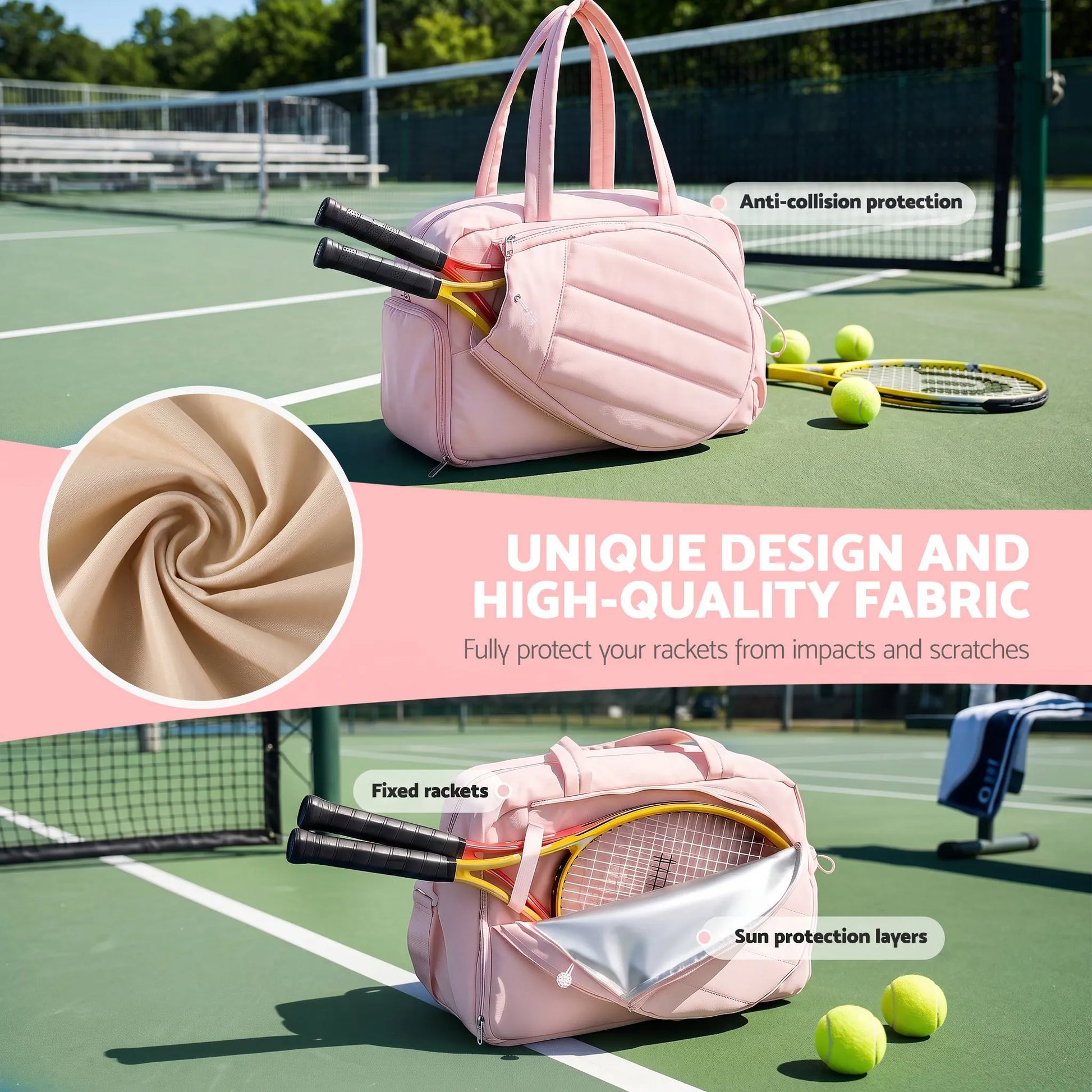 Everfit Tennis Tote Bag Gym Bag Sports Duffle Bags Holds 2 Rackets Pink - Image 5