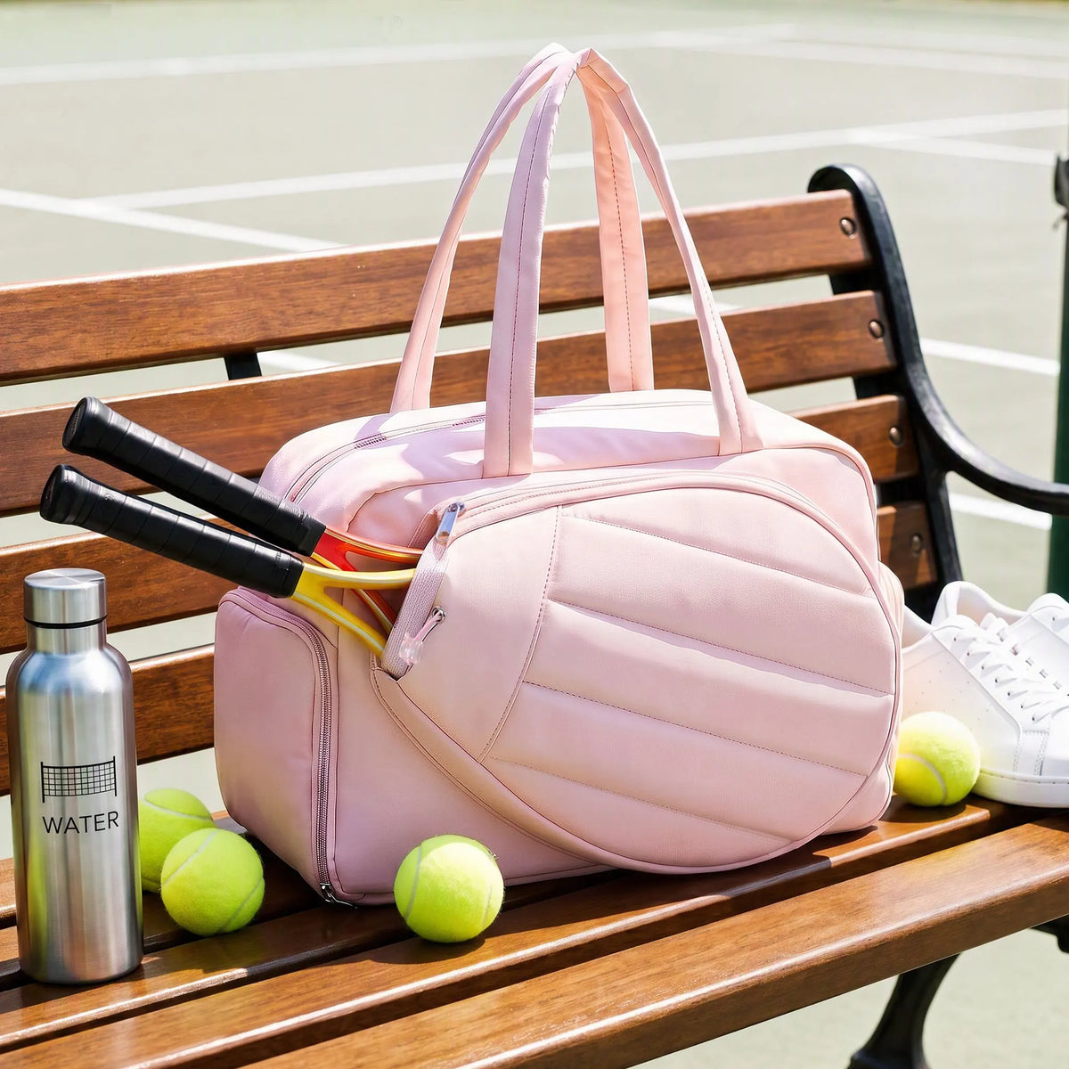 Everfit Tennis Tote Bag Gym Bag Sports Duffle Bags Holds 2 Rackets Pink - Image 8