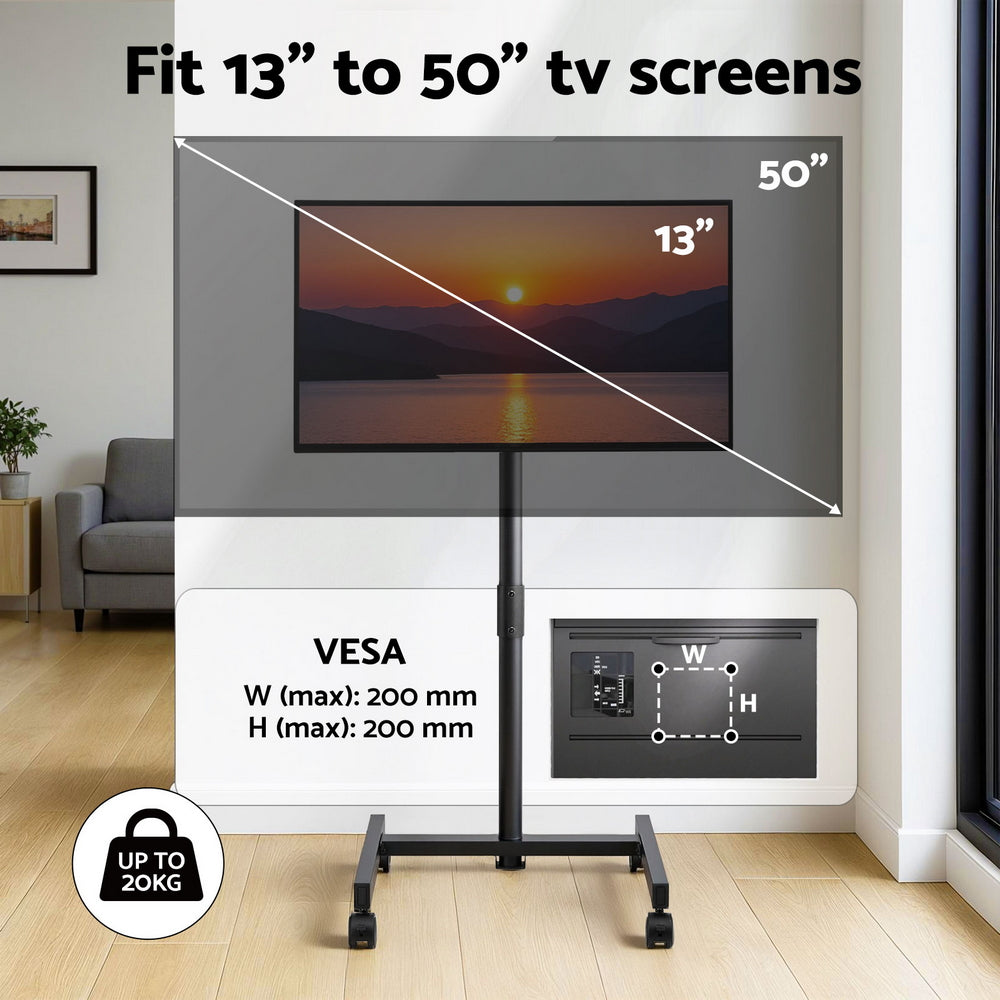 Artiss TV Stand 13-50" Universal Mobile Adjustable Height TV Stand with Wheels - Image 6
