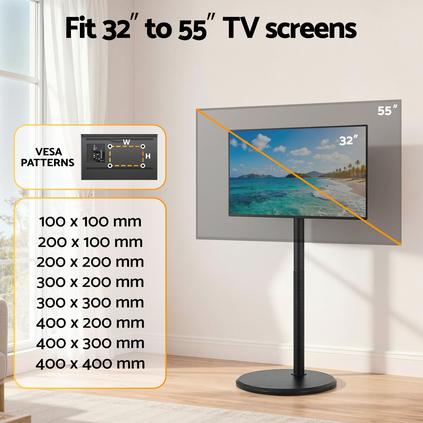 Artiss 32-55 Inch Mobile TV Stand with Wheels Height & Tilt Adjustable Floor Mount - Image 7