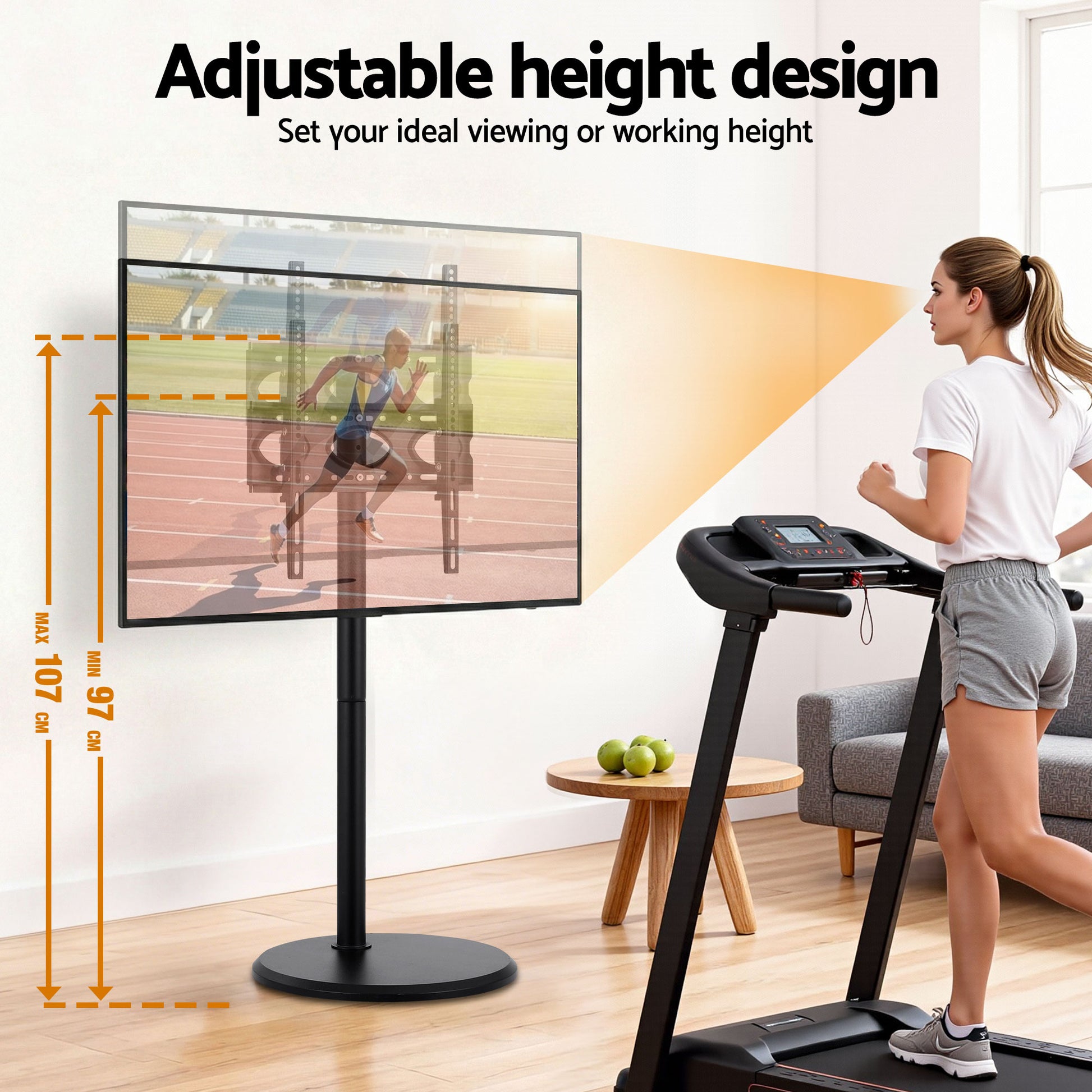 Artiss 32-55 Inch Mobile TV Stand with Wheels Height & Tilt Adjustable Floor Mount - Image 8