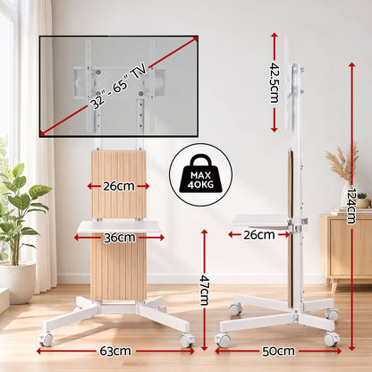 Artiss Mobile TV Floor Stand for 32-65" Mount Bracket Universal Adjustable Height with Wheels - Image 4