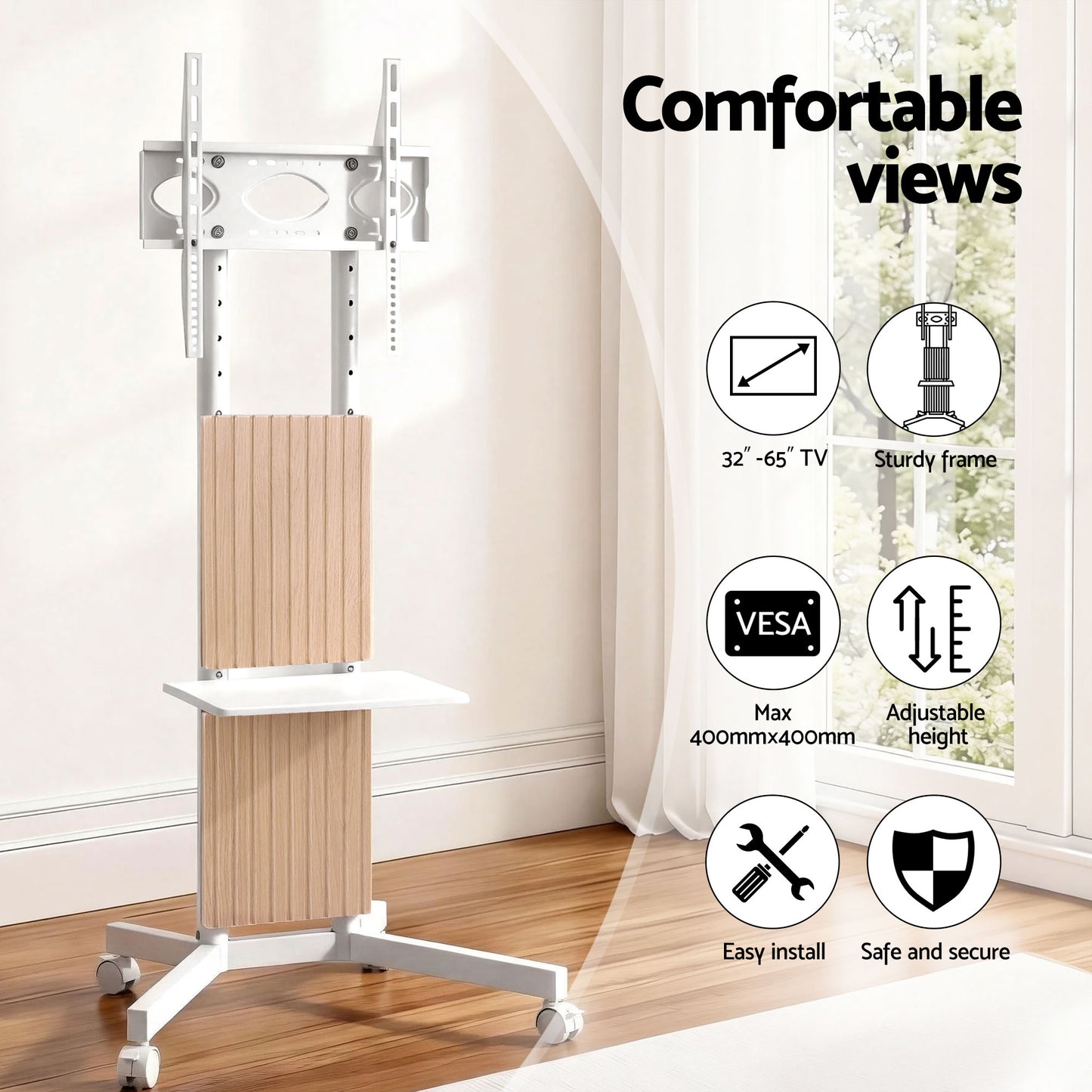 Artiss Mobile TV Floor Stand for 32-65" Mount Bracket Universal Adjustable Height with Wheels - Image 6