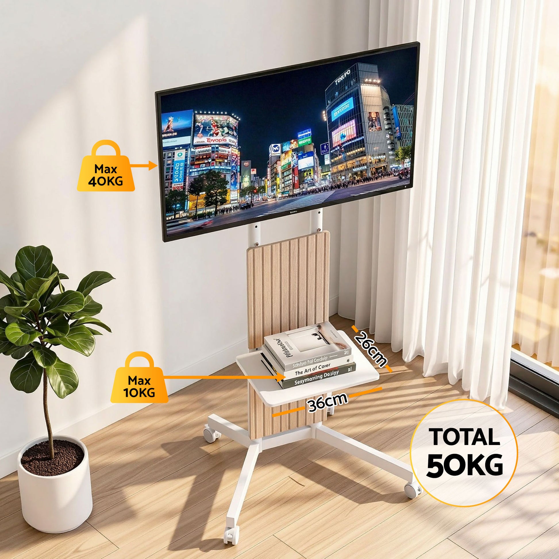 Artiss Mobile TV Floor Stand for 32-65" Mount Bracket Universal Adjustable Height with Wheels - Image 9