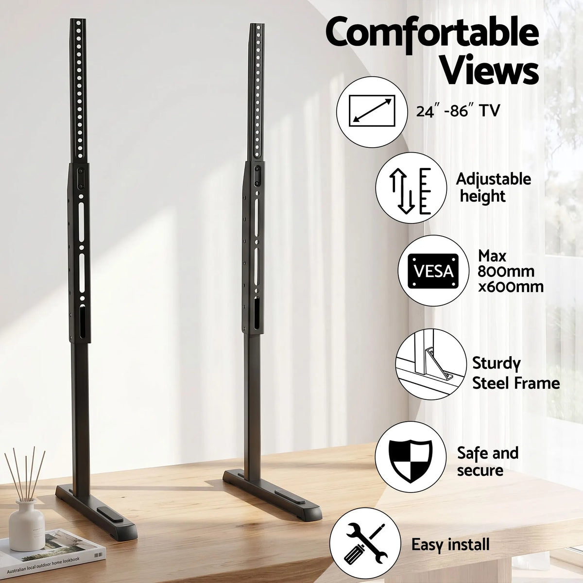 Artiss Universal TV Stand for 24-86 inch TVs LED Screen Table Top Desktop Mount - Image 3