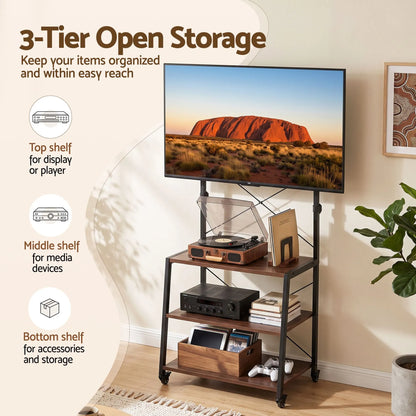 Artiss Mobile TV Stand 32-65 Inch TVs Mount 50kg with 3 MDF Shelves Lockable Wheels Adjustable Feet - Image 5