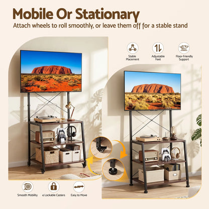 Artiss Mobile TV Stand 32-65 Inch TVs Mount 50kg with 3 MDF Shelves Lockable Wheels Adjustable Feet - Image 7