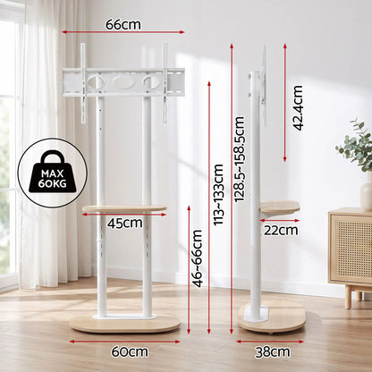 Artiss Mobile TV Floor Stand 40-75" Bracket Universal Adjustable Shelves Wheels - Image 2