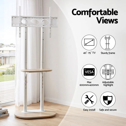 Artiss Mobile TV Floor Stand 40-75" Bracket Universal Adjustable Shelves Wheels - Image 4