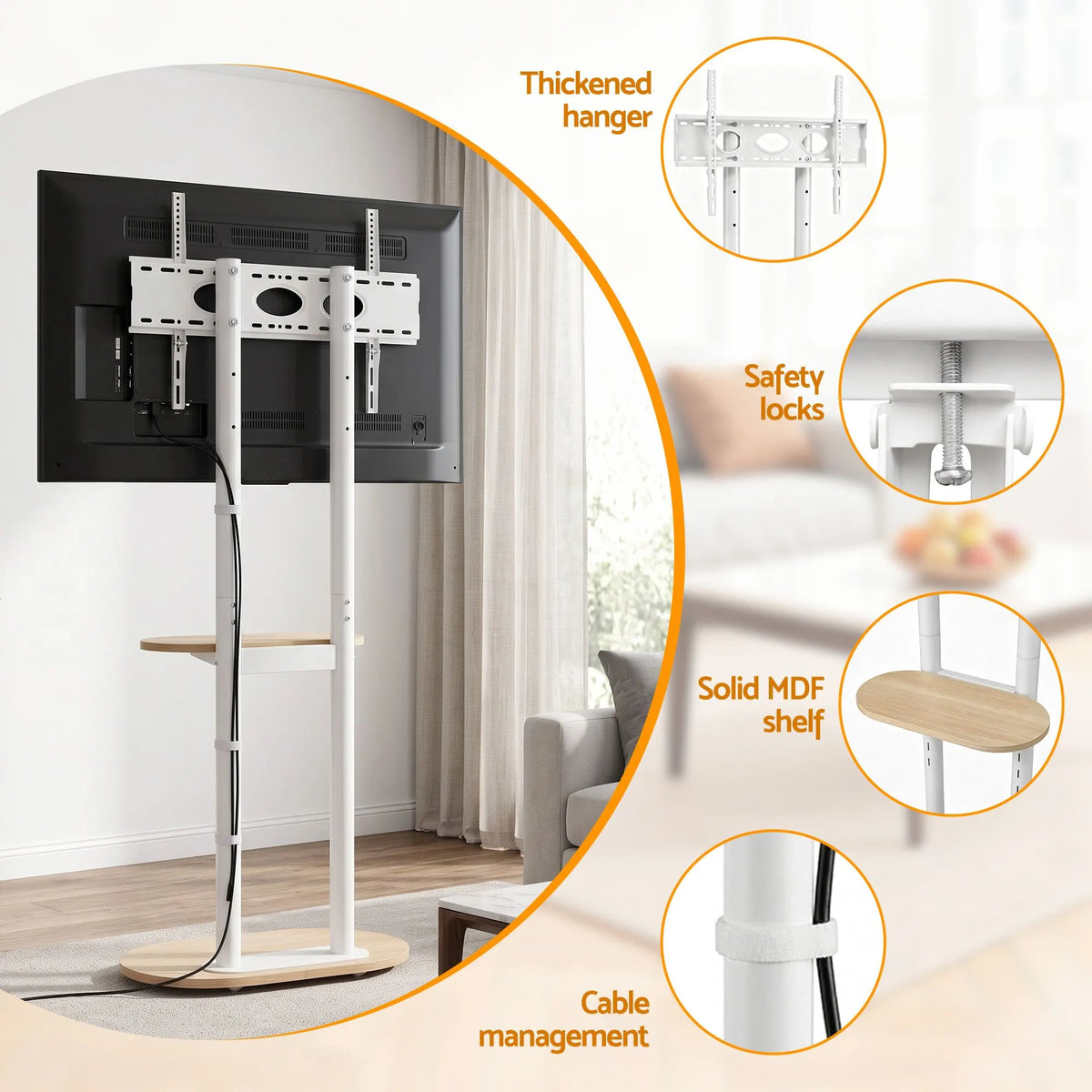 Artiss Mobile TV Floor Stand 40-75" Bracket Universal Adjustable Shelves Wheels - Image 8
