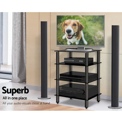 Artiss TV Stand 4 Tiers Storage Shelf Rack Tempered Glass Entertainment Unit - Image 6