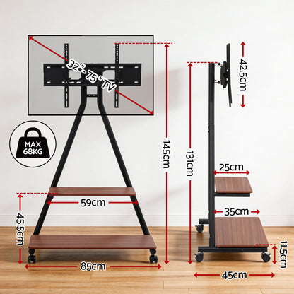 Artiss Mobile TV Stand Rolling Cart Wheels 32-75" Heavy Duty 133kg Mount Bracket - Image 4